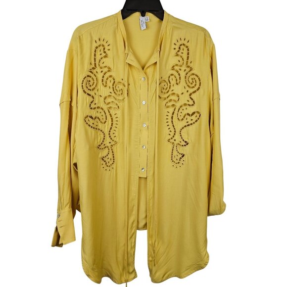 Boho Western Cowgirl Romantic VTG Inspo Eyelet Lace Top Yellow & Other Stories 6 - Picture 2 of 15
